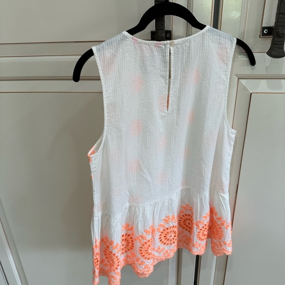LILLY PULITZER Lilliana Embroidered Seersucker Peplum Top White Cantaloupe (12) - Picture 5 of 8